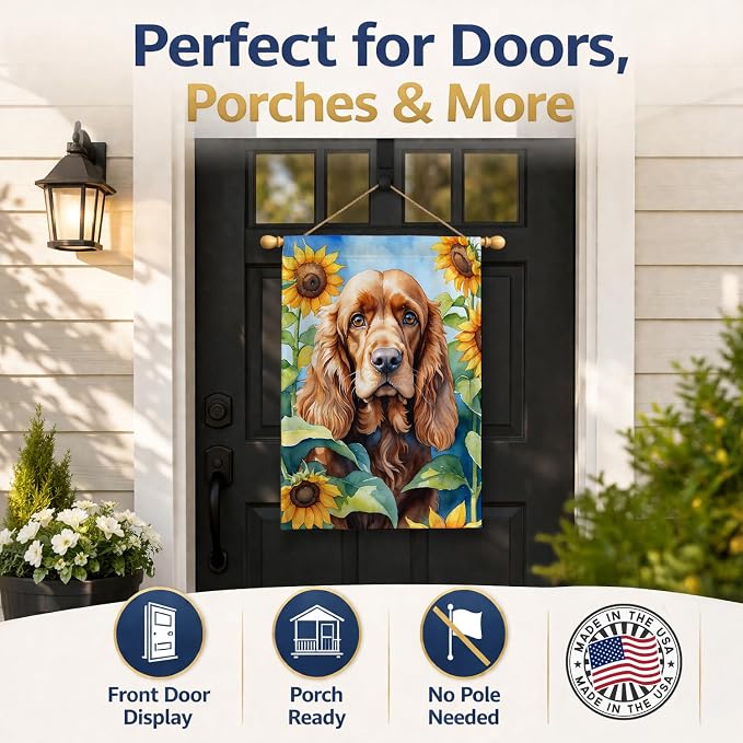 Caroline's Treasures DAC6059CHF Cocker Spaniel in Sunflowers House Flag Large Porch Sleeve Pole Decorative Outside Yard Banner Artwork Wall Hanging, Polyester, House Size, Multicolor