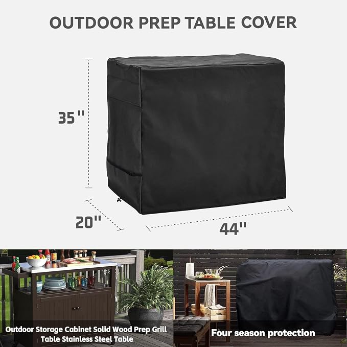 Outdoor Prep Table Cover, Compatible with 44" Outdoor Utility Cart | Heavy Duty Waterproof Covers for Outdoor Stainless Steel Table and Storage Cabinet, Black