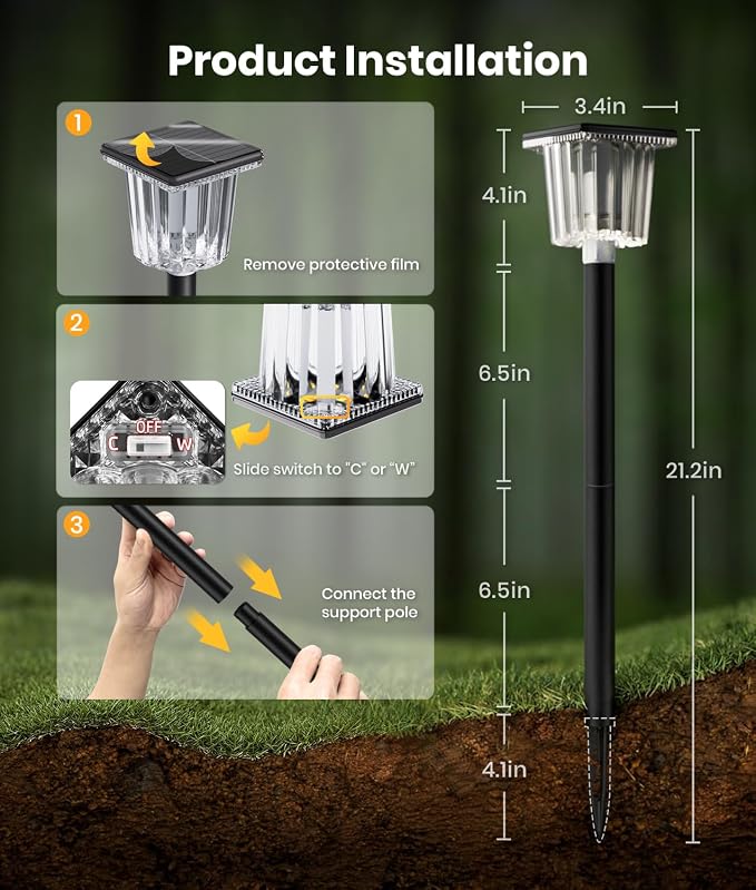 Super Bright Solar Garden Lights Powered 8 Pack,Adjustable Warm&Cool White,Waterproof IP65 Solar Pathway Outdoor Decor Landscape Lighting Outside for Front Yard/Patio/Walkway/Driveway/Lawn/Path Light