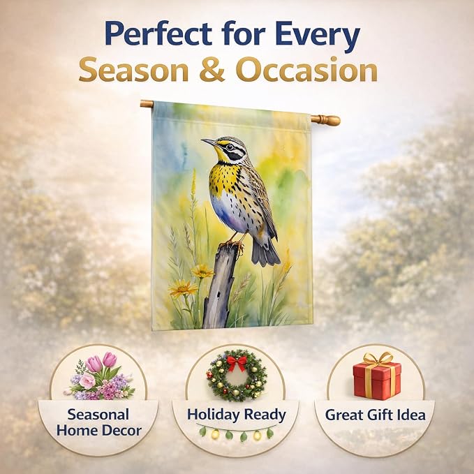 Caroline's Treasures Montana Western Meadowlark House Flag Large Porch Sleeve Pole Decorative Outside Yard Banner Artwork Wall Hanging, Polyester, House Size, Multicolor