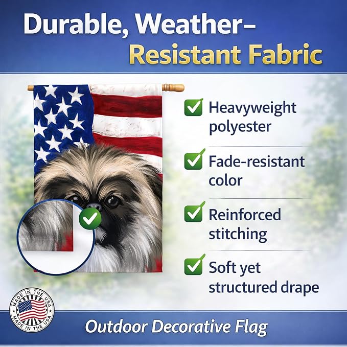 Caroline's Treasures CK6488CHF Chinese Imperial Dog American Flag House Flag Large Porch Sleeve Pole Decorative Outside Yard Banner Artwork Wall Hanging, Polyester, House Size, Multicolor