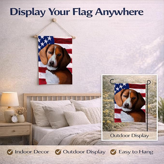 Caroline's Treasures CK6399GF American Foxhound Dog American Flag Garden Flag Mailbox Flag Decorative Yard Flag Banner Outside Patio Artwork Yard Flower Beds, Garden Size, Multicolor