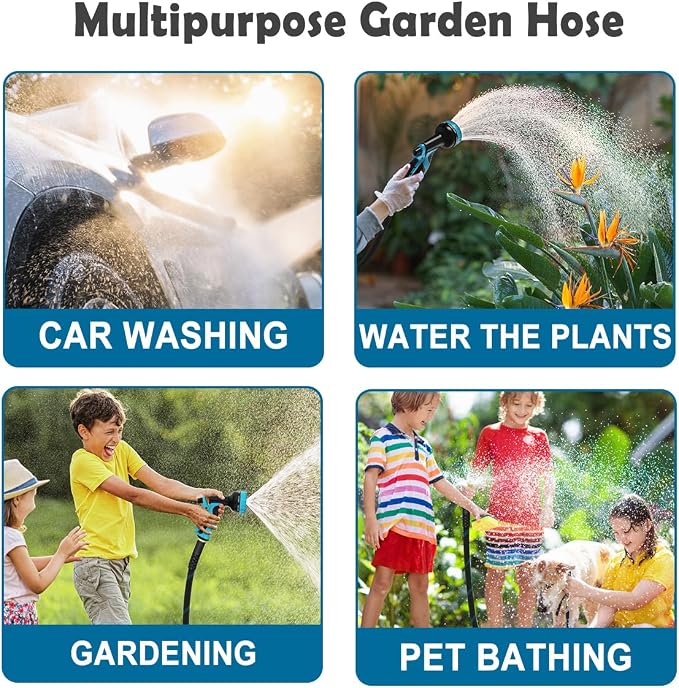 Garden Hose 75ft, Non-Expandable Lightweight & Flexible Water Hose, with 10-Pattern Spray Nozzle, Super Fabric, Leak-Proof 3/4" Solid Brass Alloy Connector Fittings, Durable