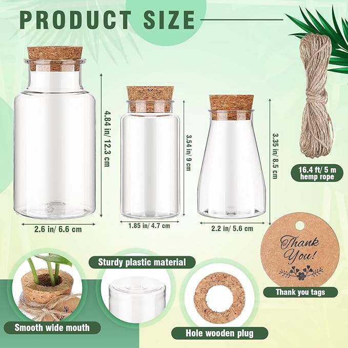 Baderke 24 Pack 4.84'' Plastic Plant Propagation Stations with Hole Lid Planter Vase Clear Propagation Jars with Thank You Tags for Plant Lover Gifts for Women Office Home Garden