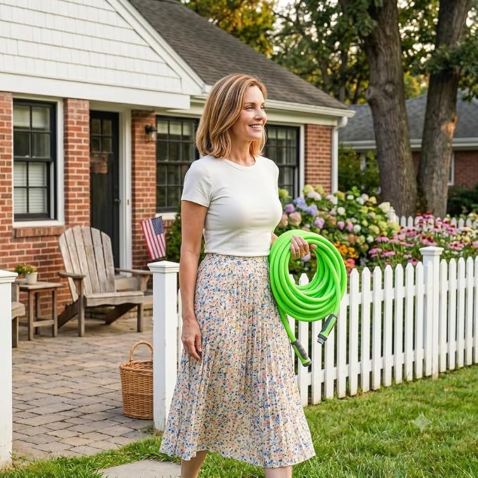 FEVONE Heavy Duty Garden Hose 100 ft, Spray Nozzle Included | Flexible Water Hose, Leak-Free, Lightweight Hybrid Polymer, 5/8 ID, 600 PSI, 3/4 GHT Aluminum Fittings with Swivel Handles
