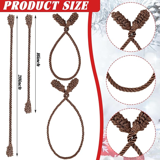 Riakrum 10 Pcs Christmas 20 Inches and 16 Inches Set Decorative Garland Twist Ties Garland Decor for Xmas Holiday Lights Bannisters Stairways Railings (Brown)