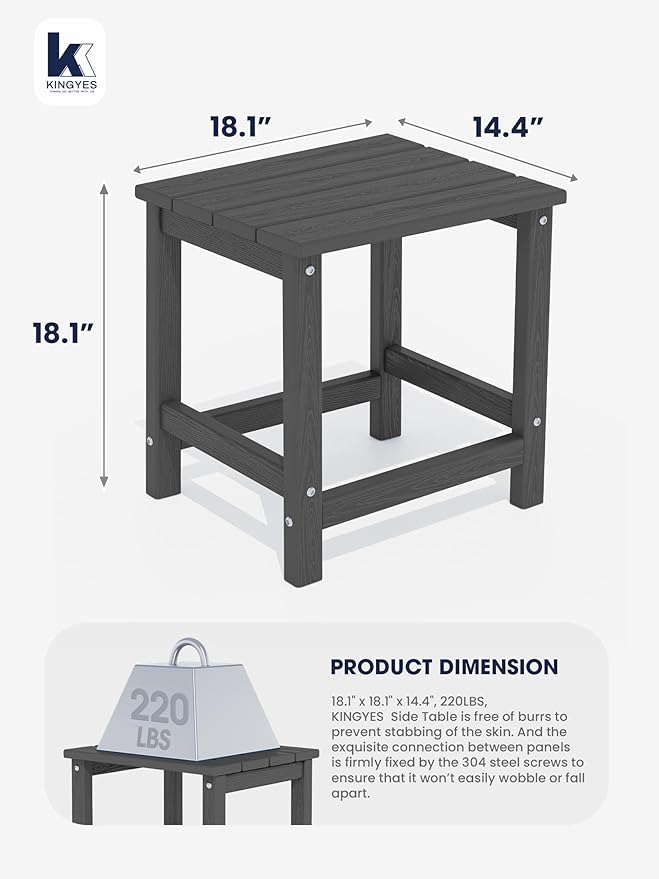 KINGYES Adirondack Outdoor Side Tables Set of 2, Gray