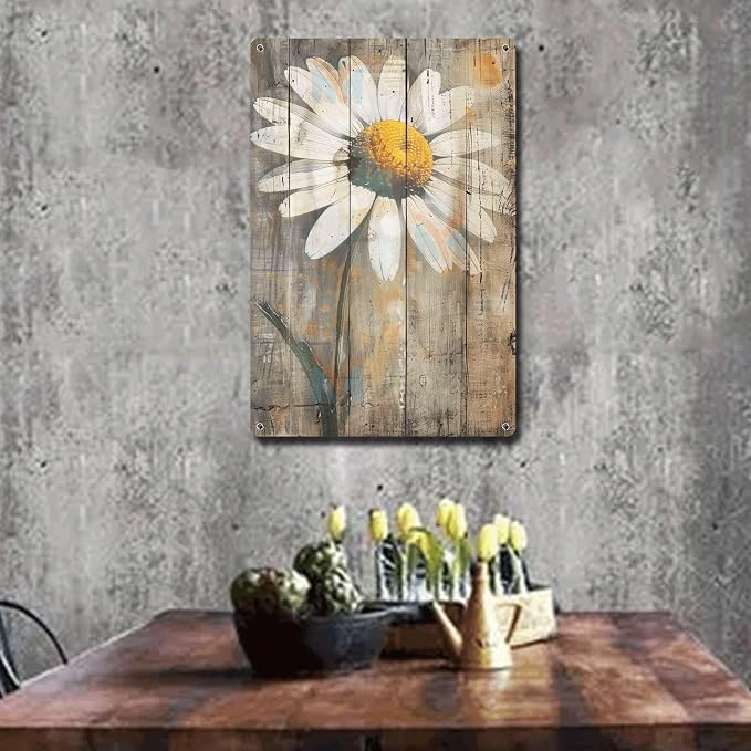 Metal Sign Tin Sign Vintage Wall Art Antique Artist's Daisy Tin Sign for Shabby Chic Interiors Rustic Wall Art and Corrosion Resistant Home Deccor Store Home Decor for Bar 6×8 Inches