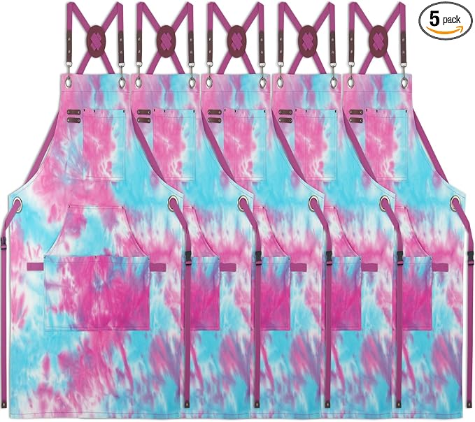 5 Pack Kitchen Apron, Work Apron, Canvas Apron, Phantom Blue | Multiple Pockets, Gardening, Painting, BBQ, Artist, Carpenter, Sizes M to XXL