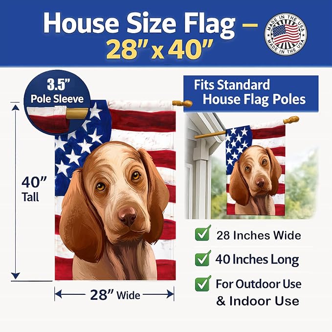 Caroline's Treasures CK6456CHF Bracco Italiano Dog American Flag House Flag Large Porch Sleeve Pole Decorative Outside Yard Banner Artwork Wall Hanging, Polyester, House Size, Multicolor