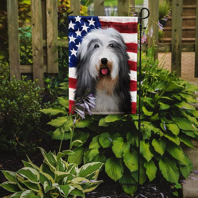 Caroline's Treasures CK6423GF Bearded Collie American Flag Garden Flag Mailbox Flag Decorative Yard Flag Banner Outside Patio Artwork Yard Flower Beds, Garden Size, Multicolor