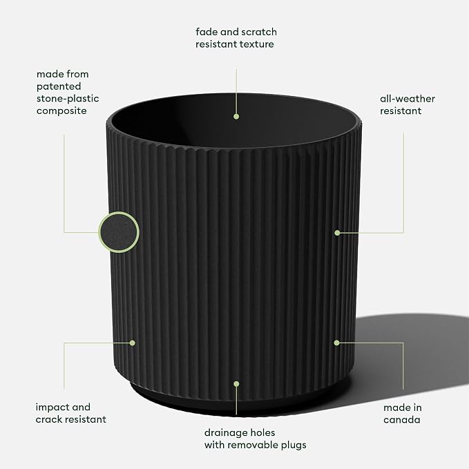 Veradek Mason Series Demi Planter - Large Round Planter for Indoor or Outdoor Patio/Balcony | Made from Plastic & Concrete with Drainage Holes | Modern Décor for Flowers, Trees, Tall Plants