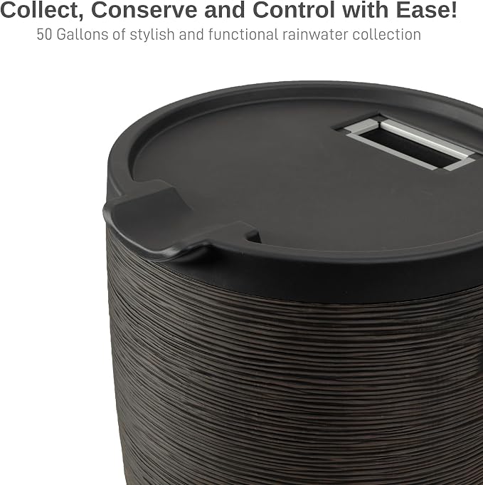RTS Home Accents 50-Gallon Newport Rain Barrel with Stand and Removable Lid, Bronze Color