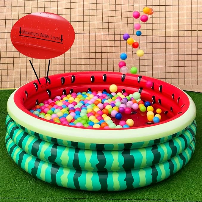 Kiddie Watermelon Baby Pool – 60”x15” Inflatable Ball Pit for Toddlers Outdoor & Baby Swimming Play for Backyard, Durable Blow-Up Design