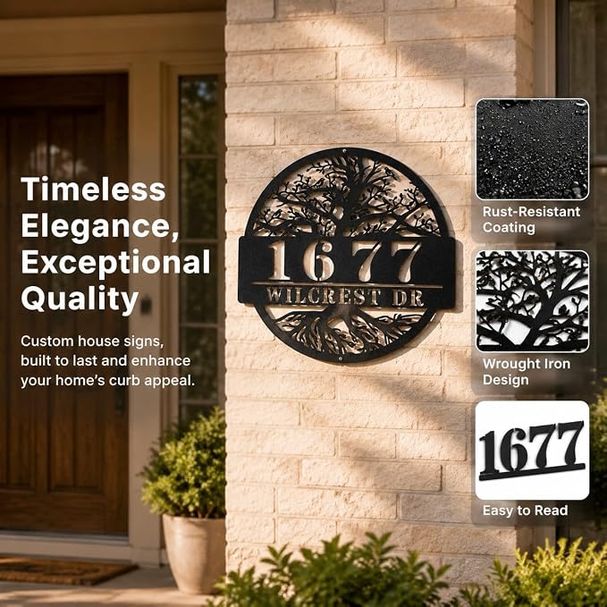 Custom Tree of Life Address Sign, Personalized Metal House Numbers for Outside, Custom Family Name Plate, Weatherproof Wall Decor for Home, Porch, Garden, Yard