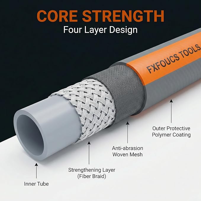 PremiumPro 25FT 5/8" Heavy Duty Reinforced Garden Hose, Large Flow,600 PSI Burst Pressure, Four Layer Hybrid Polymer Anti Kink with 360 Swivel Brass Connectors and handle for yard,washing & irrigation