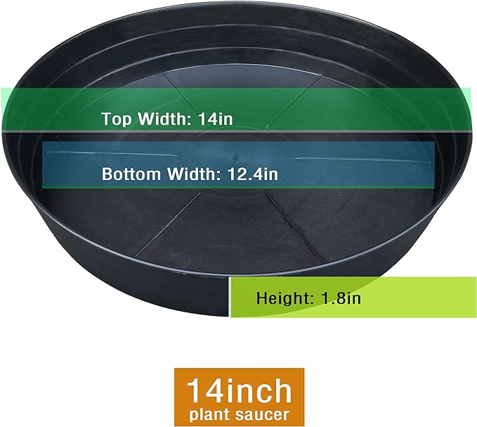 LWALRS Plant Saucer 14 Inch 2 Pack 10 12 14 16 18 20 25, Plastic Plant Trays for Pots，Extra-Deep Plant Water Dray Tray, Bird Bath Bowl, Heavy Flower Plant Saucers Indoors and Outdoor No Holes