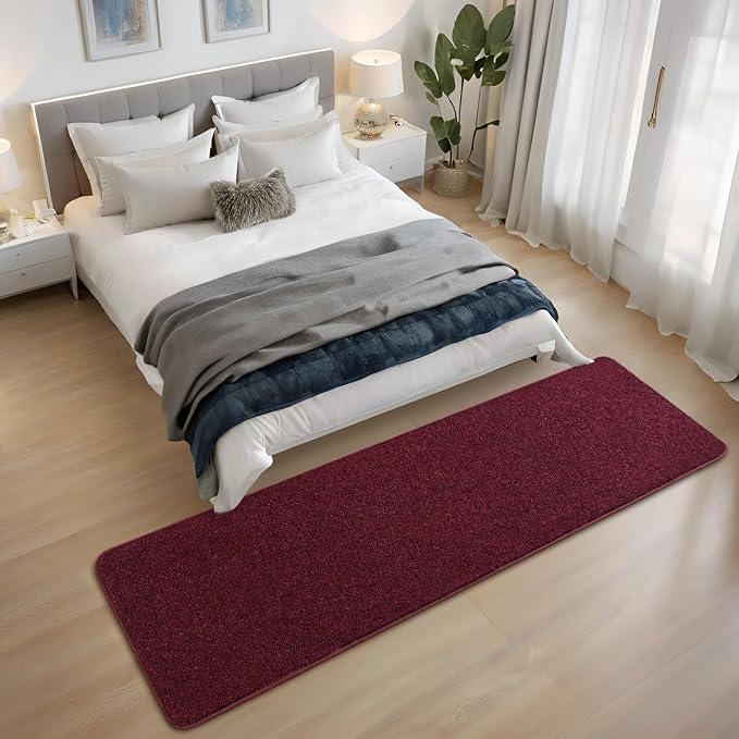 Burgundy red 2x6 Hallway Runner Rug | Washable Memory Foam, Low Pile Non Slip Indoor Carpet for Bedroom Bedside Entrance Classroom College Dorm Room Home Decor