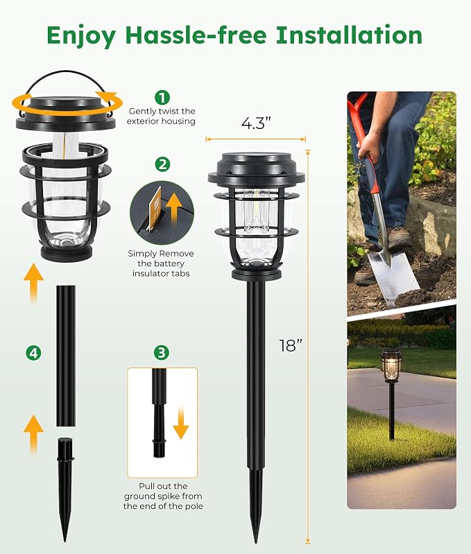 Vuees 8-Pack Solar Pathway Lights, 3-in-1 Design Outdoor Garden Patio Decor | 3000K warm glow, stake, tabletop or hanging setup, no wiring, rain-ready build, walkway, poolside and deck placement