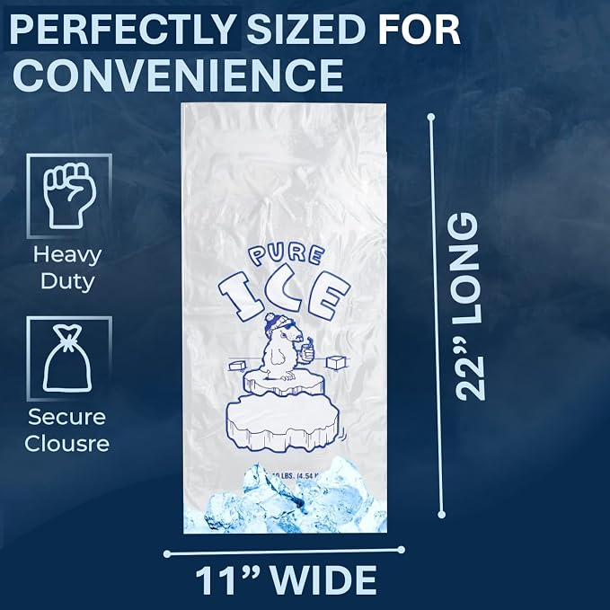 Ice Bags 10 lb with Twist Ties, 1000 Count – Heavy Duty Bulk Plastic Ice Bags for Commercial Use in Convenience Stores, Gas Stations & Restaurants – By Interplas