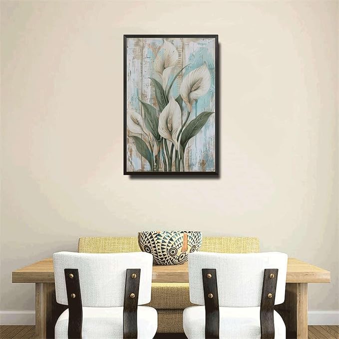 Metal Sign Tin Sign Vintage Shabby Chic Peace Lilies Tin Sign for Rustic Garden Art White Flower Lovers and Weather Resistant Toilet Decor Tin Sign for Bar 12×16 Inches with Metal Frame