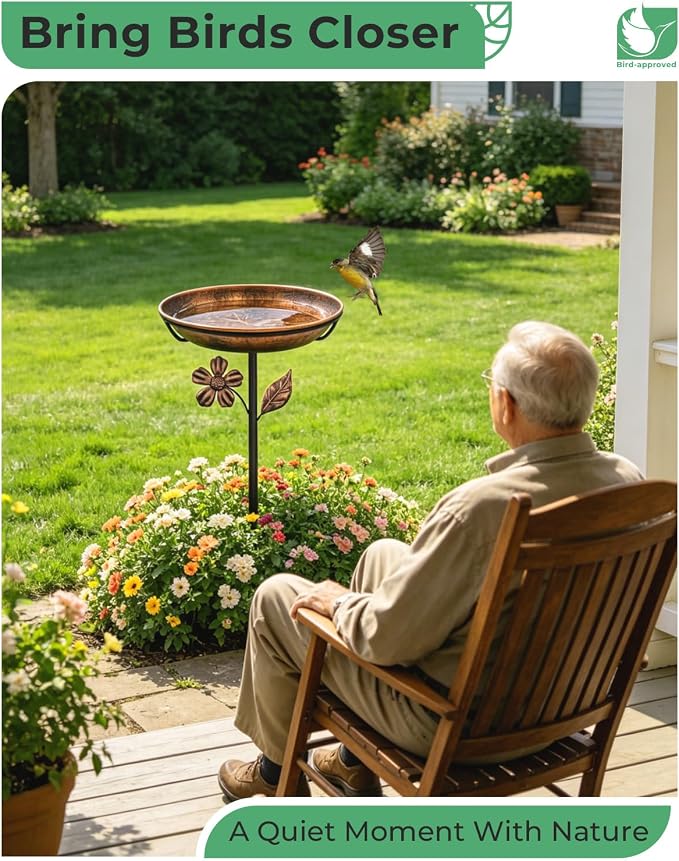 Metal Bird Bath for Outside 12" Tree of Life Birdbath Bowl with Stake | Adjustable Height Vintage Outdoor Bird Bath | Rust Resistant Easy to Clean for Garden Yard Lawn Decor Decor, Copper