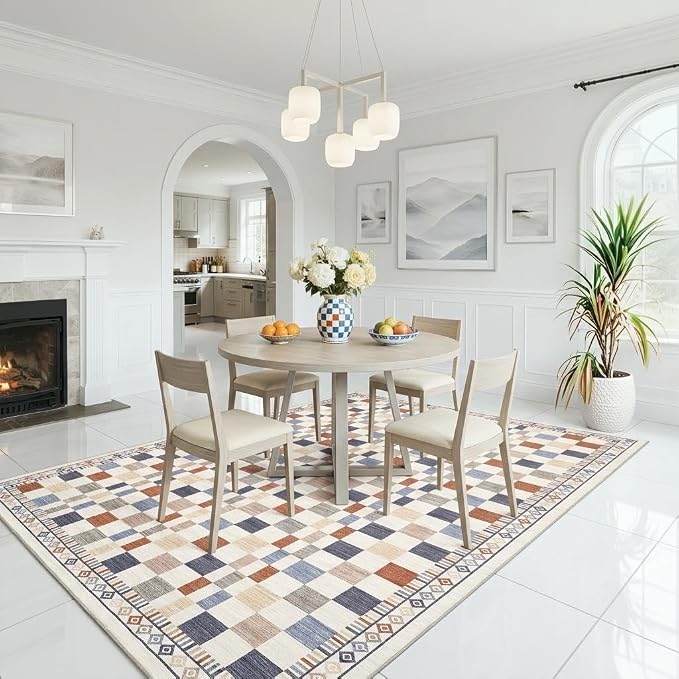 GarveeHome 4x6 Rug for Playroom Washable Checkered Carpets for Bedroom | Modern Abstract Multi-Color Dining Area Rug Non-Slip Low Pile Contemporary Area Rug for Living Room Nursery Room