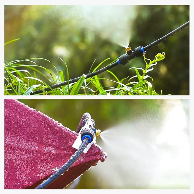 HOMENOTE Misting Cooling System, 98FT(30M) Pre-Assembled Kit with 27 Brass Nozzles & 3/4" Brass Adapter, Cooling Mister for Patio, Backyard, Pets, Garden & Greenhouse