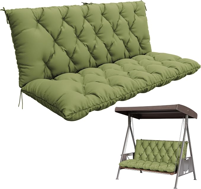 Porch Swing Cushion with Backrest,Waterproof Bench Cushion for Outdoor Furniture,2-3 Seater Replacement Thickened 5 in swing cushion,with Ties,Patio,Outdoor,Backyard and Garden (Light Green,60x40 in)