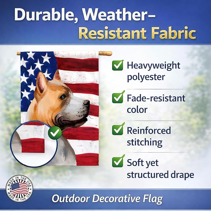 Caroline's Treasures CK6401CHF American Pit Bull Terrier American Flag House Flag Large Porch Sleeve Pole Decorative Outside Yard Banner Artwork Wall Hanging, Polyester, House Size, Multicolor