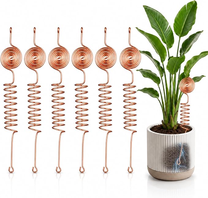 Electroculture Copper Gardening Antenna Kit, Thick 10-Gauge 99% Copper Wire, Rods for Garden, Electroculture Plant Stakes Tensor Rings Kit for Growing Vegetable Garden Plants Support(6 Pack)