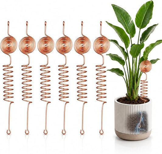 Electroculture Copper Gardening Antenna Kit, Thick 10-Gauge 99% Copper Wire, Rods for Garden, Electroculture Plant Stakes Tensor Rings Kit for Growing Vegetable Garden Plants Support(6 Pack)
