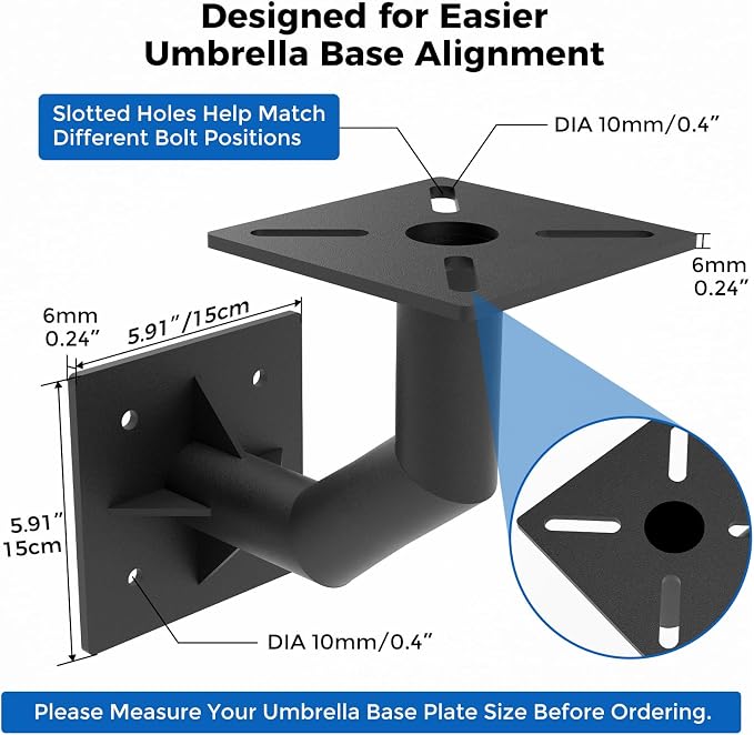 333'S Heavy Duty Deck Mounted Cantilever Umbrella Bracket System | Steel Side Mount for Purple Leaf Umbrella, Fits 6x6 Post or Rim Joist Outdoor Shade Installation