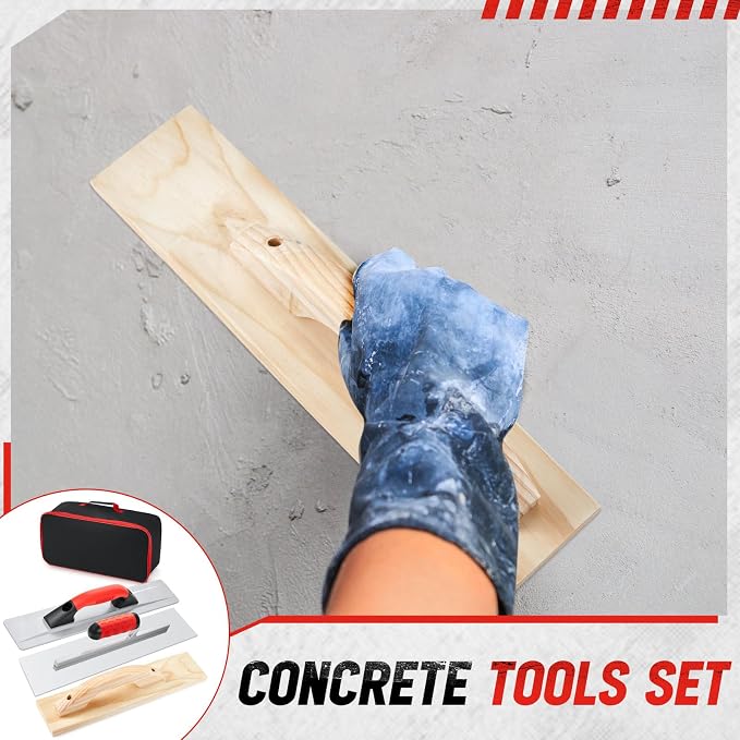 MorningRo 4 Pcs Concrete Tools Set Includes Cement Magnesium Hand Float 16'' x 3-1/8'' Wood Hand Float Finishing Trowel 15'' x 3-1/2'' Stainless Steel Finishing Trowel 16'' x 4'' and Tool Bag