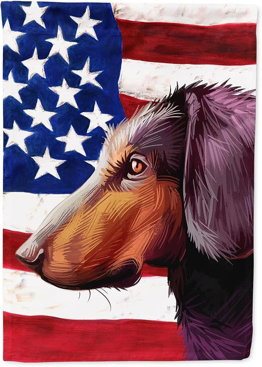 Caroline's Treasures CK6621CHF Montenegrin Mountain Hound American Flag House Flag Large Porch Sleeve Pole Decorative Outside Yard Banner Artwork Wall Hanging, Polyester, House Size, Multicolor