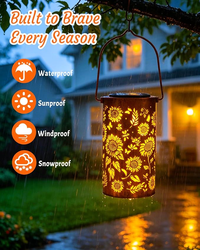 ANYTALK 2Pack Sunflower Solar Lanterns Outdoor Waterproof, Birthday Gifts for Women Mom Grandma, Hanging Solar Lights for Yard, Patio, Porch, Garden Decor