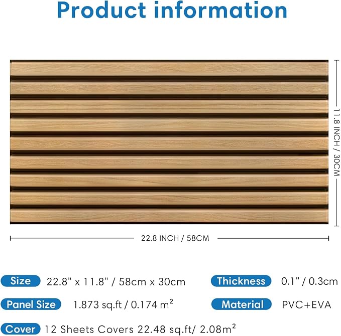 COMSTICKC 3D Faux Wood Wall Sticker, Peel and Stick Wall Covering,12 pcs of 22.8" x 11.8", DIY Lightweight PVC Wood Self Adhesive Decorative Tiles Wallpaper,Paintable,Covers 22.48 sq.ft
