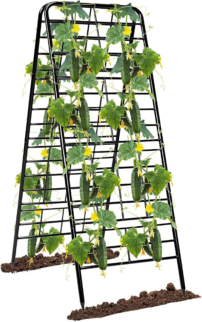 Breeze Touch 1 Pack Heavy Duty Adjustable A-Frame Cucumber Trellis for Climbing Plants, All-Metal Garden Trellis with Dense Grid Climbing Frame for Raised Beds, Tomatoes, Cucumbers & Outdoor Vines