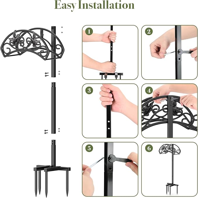 Winpull Garden Hose Holder Detachable, Heavy Duty Metal Water Hose Hanger Freestanding Hose Organizer Hose Holders for Outside (Black)