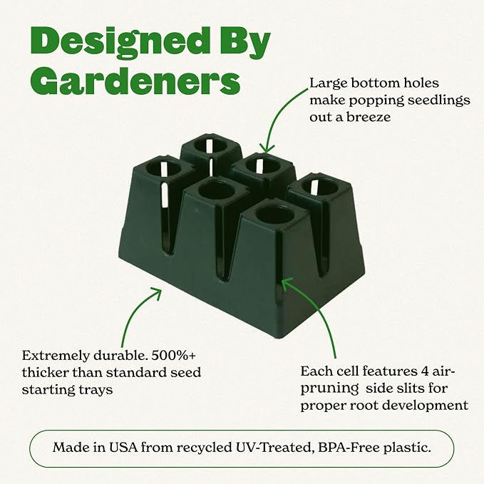 Epic Gardening Reusable Seed Starter Tray - 6 Cell/24 Seedling Starter Trays - Easy Watering, Indoor Greenhouse, Plant Starter, Gardener-Friendly for Seedlings | UV-Treated & BPA-Free - Sage Green