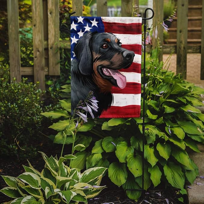 Caroline's Treasures CK6653GF Polish Hunting Dog American Flag Garden Flag Mailbox Flag Decorative Yard Flag Banner Outside Patio Artwork Yard Flower Beds, Garden Size, Multicolor
