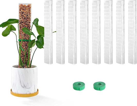 Bluepro 15 Inch 8 Pcs Plastic Moss Poles for Climbing Plants, Plant Support for Indoor Plants, White, Rectangular