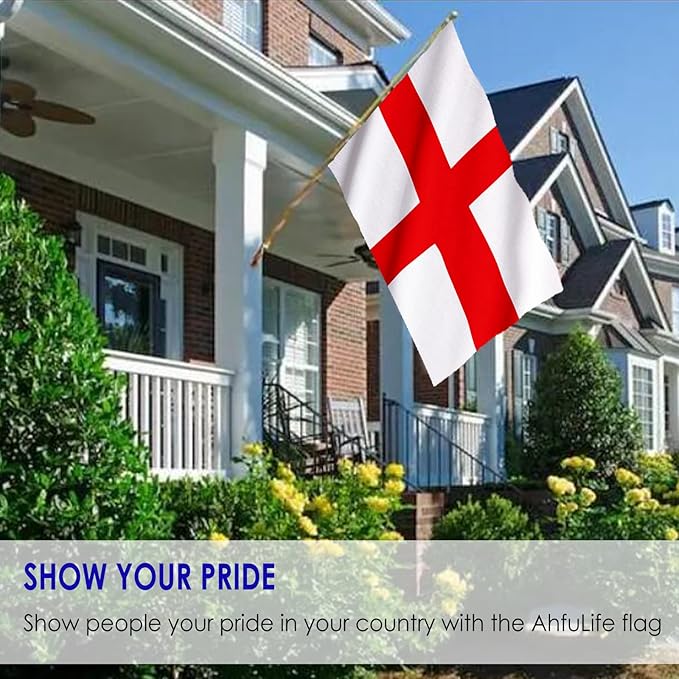 AhfuLife England Flag St Georges Flag 3 x 5 Ft, Large English Flags for Outside - Double Side with Brass Eyelets for Olympic Party Decorations, Bar Garden Street Decoration Indoor Outdoor