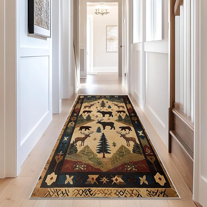 Farmhouse Cabin Runner Area Rug Rustic Washable 2x6 Rugs for Living Room Bedroom Western Country Non-Slip Soft Floor Large Carpet for Office Entryway Bathroom
