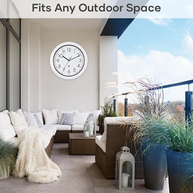 13 Inch Sealed Waterproof Outdoor Clock Non-Ticking Weatherproof Outdoor Wall Clocks Battery Operated Clock for Pool, Patio, Garden, Porch