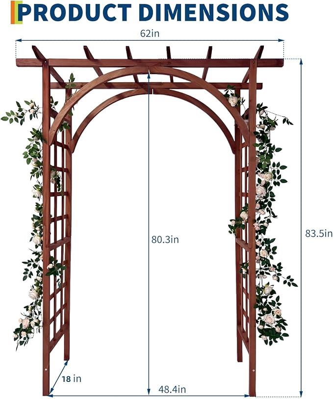 Garvee 85 in Wooden Garden Arbor,Solid Fir Wood Trellis for Plant Climbing,Wedding Ceremony Decoration Pergola for Garden Backyard,Lawn,Teak