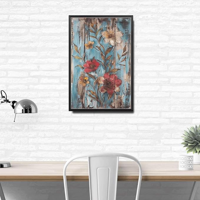 Metal Sign Tin Sign Vintage Wall Art Vintage Longevity Flowers Tin Sign for Shabby Chic Style Rustic Wall Art and Distressed Wood Pane Tin Sign Paper for Restaurant 6×8 Inches with Metal Frame