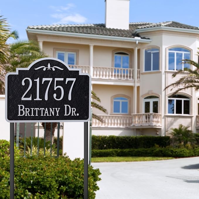 Customizable Address Sign - LAWN MOUNTED Plaque Outdoor House Number Ideal for Home and Garden Décor Style 4