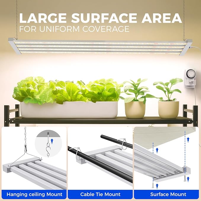 Barrina TX-L84 4FT Grow Lights for Indoor Plant, 336W (4 x 84W), 4 LED Panels Wider Coverage, Full Spectrum, High PPFD, Mechanical Timer, Linkable, Hanging Light for Indoor Vegetable, Seeding, 4 Packs