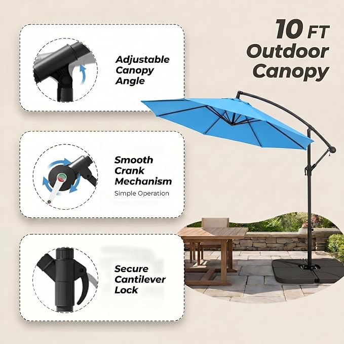 Greesum 10FT Cantilever Offset Patio Umbrella, Outdoor Umbrella for Yard, Market, Heavy-Duty Waterproof Pool Umbrella with 6 Sturdy Ribs, UV Protection for Beach, Deck, Garden, Backyard